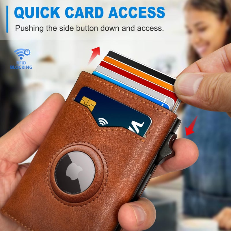 miyozi Airtag Wallet for Men,with Cash Pocket 2 ID Window 9-12 Cards,Metal Case Smart Slim Pop Up Credit Card Holder Flip with Magnetic Closure RFID Blocking Trifold wallet with Gift Box - Image 5
