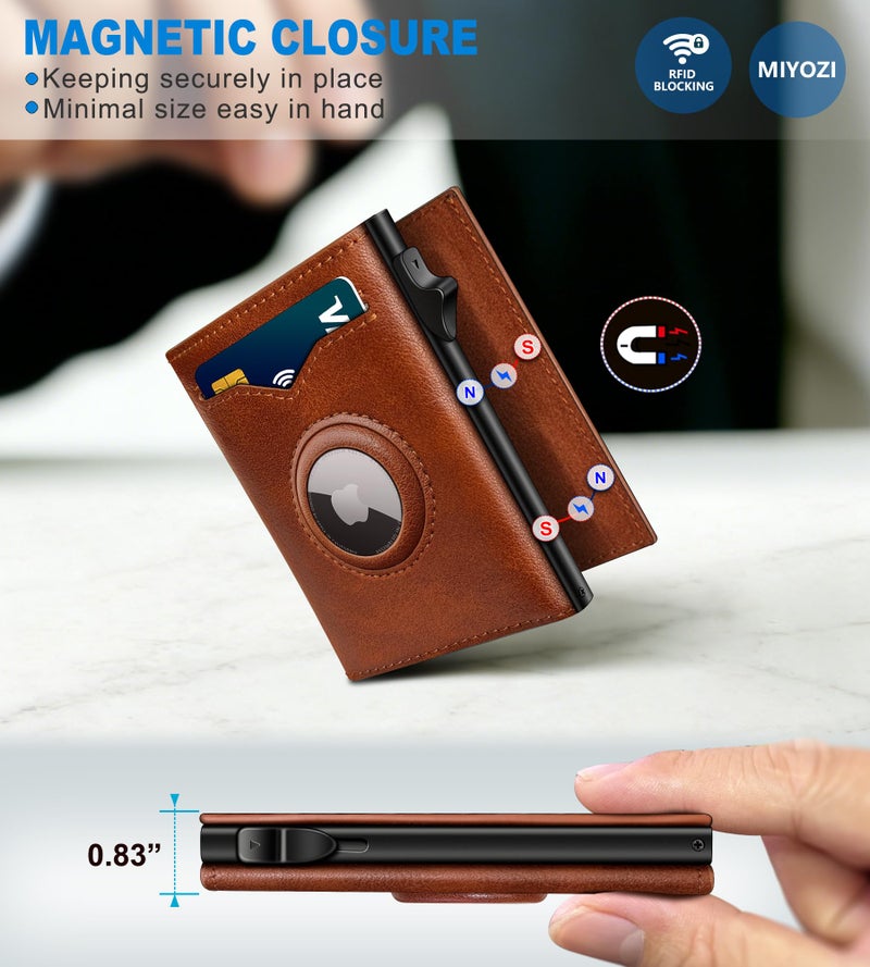 miyozi Airtag Wallet for Men,with Cash Pocket 2 ID Window 9-12 Cards,Metal Case Smart Slim Pop Up Credit Card Holder Flip with Magnetic Closure RFID Blocking Trifold wallet with Gift Box - Image 4