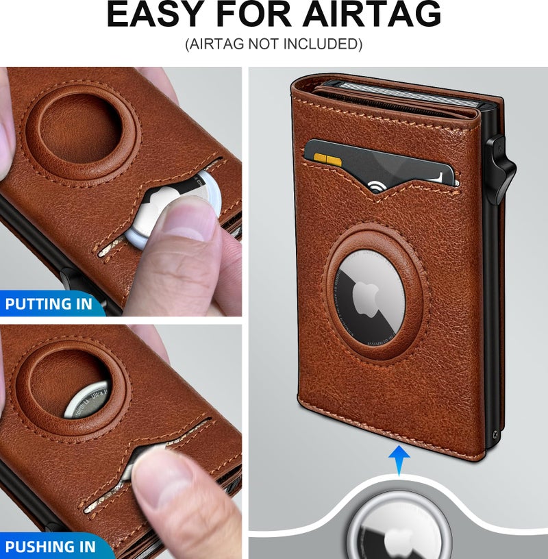 miyozi Airtag Wallet for Men,with Cash Pocket 2 ID Window 9-12 Cards,Metal Case Smart Slim Pop Up Credit Card Holder Flip with Magnetic Closure RFID Blocking Trifold wallet with Gift Box - Image 3