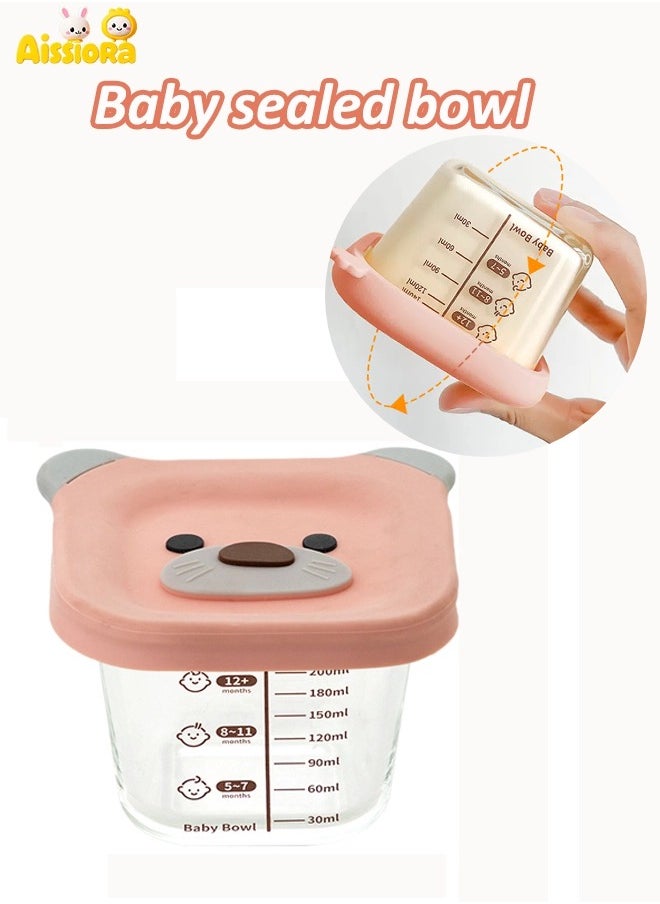 Aissiora Baby sealed bowls Baby glass food storage box Convenient children's food storage box Baby food bowl Cold and heat resistant Can be steamed and microwaved  - Image 1