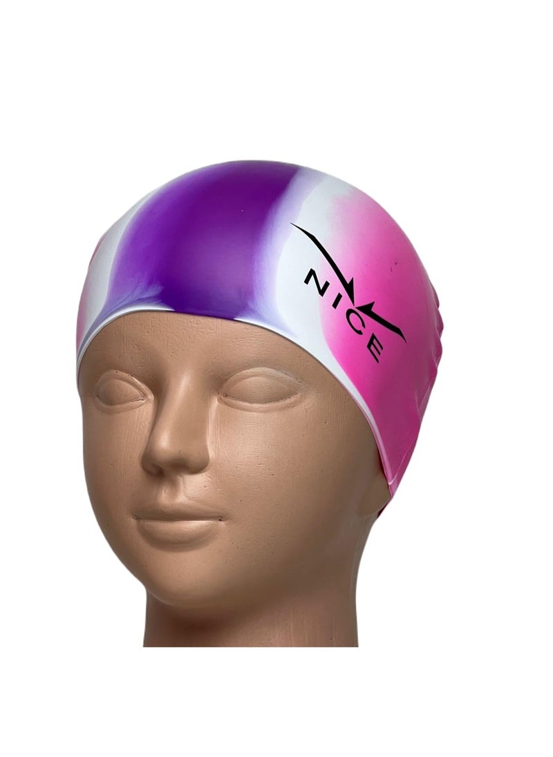 NICE Go Swim Kids Swim Cap by Qshop®️, Durable Silicone Swim Cap for Toddler Boys and Girls, Waterproof Swim Caps, Comfortable Kids Swim Caps with Simple Design for Long and Short Hair, Ponytail  - Image 1