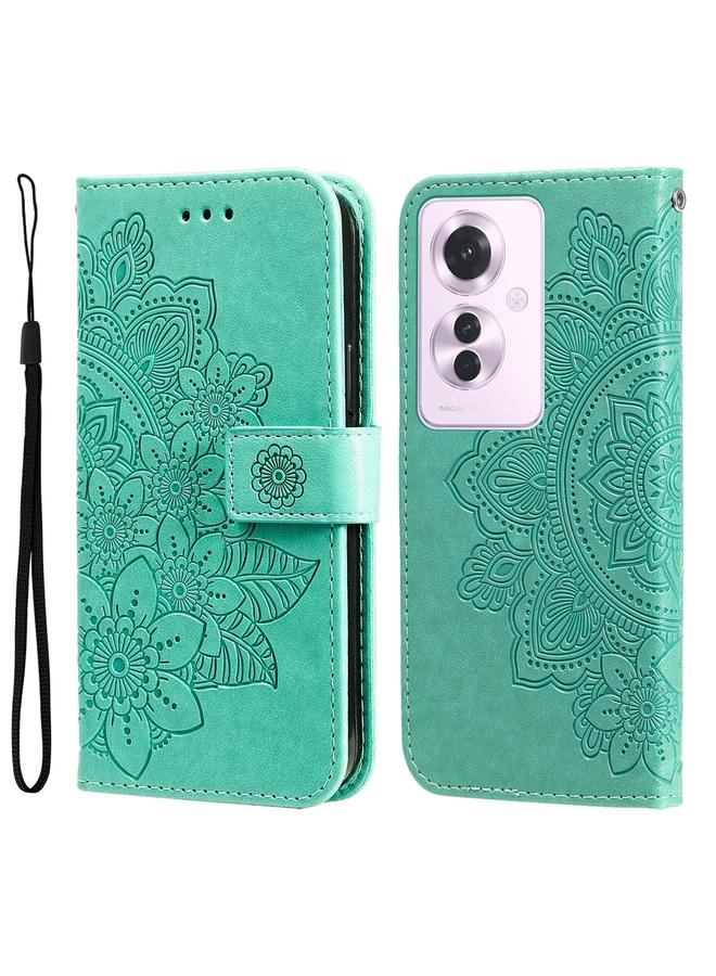 اس-توب جراب لهاتف OPPO Reno11 F Global / F25 Pro Global جراب هاتف جلدي منقوش عليه زهور بسبع بتلات - Image 1