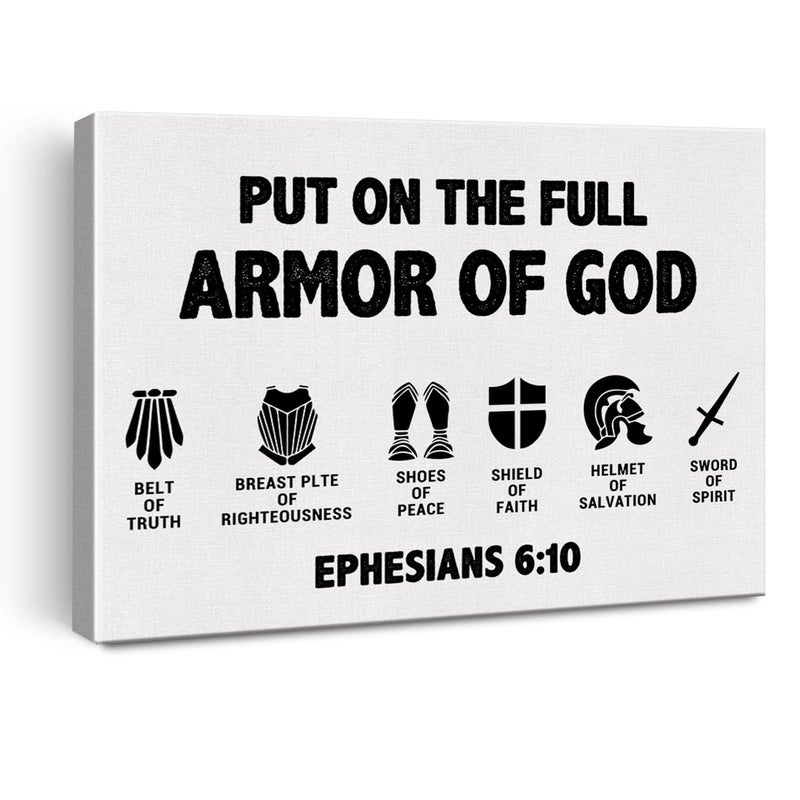 Zauly Inspirational Bible Verse Christian Wall Art Canvas Painting Print Framed Put on the Full Armor of God Ephesians 610 Scriptures Canvas Poster Sign for Home Office Decor 12x15 Inch 