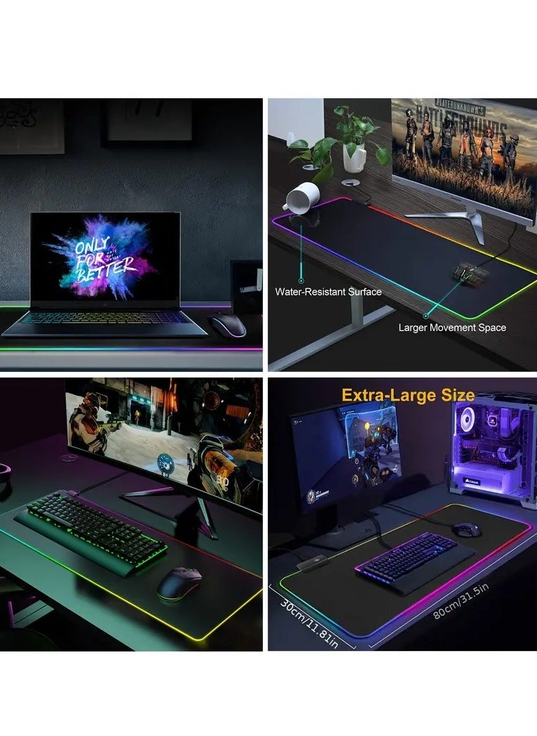 LIMOS - RGB Gaming Mouse Pad, Large LED Mousepad With A Premium-textured Cloth Surface. It Has A Non-slip Rubber Base To Protect Your Laptop, Keyboard, Mouse And Desktop From Spills And Scratches. It Is Ideal For Gaming And Working, And It Measures 80 X 30 Cm - Image 1