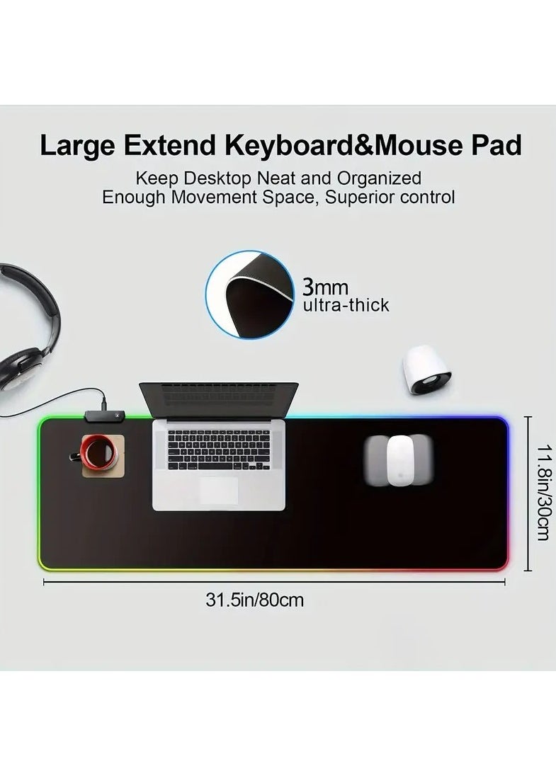 LIMOS - RGB Gaming Mouse Pad, Large LED Mousepad With A Premium-textured Cloth Surface. It Has A Non-slip Rubber Base To Protect Your Laptop, Keyboard, Mouse And Desktop From Spills And Scratches. It Is Ideal For Gaming And Working, And It Measures 80 X 30 Cm - Image 1