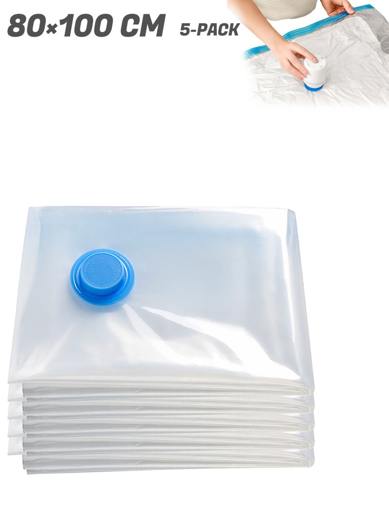 5Pcs Premium Vacuum Storage Bags, Reusable Space Saver Bags for Clothes, Blanket, Duvets, Pillows, Travel, 80x100cm - Image 1