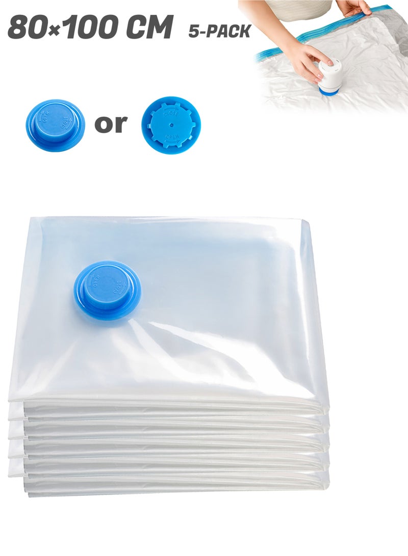 5Pcs Premium Vacuum Storage Bags, Reusable Space Saver Bags for Clothes, Blanket, Duvets, Pillows, Travel, 80x100cm - Image 1