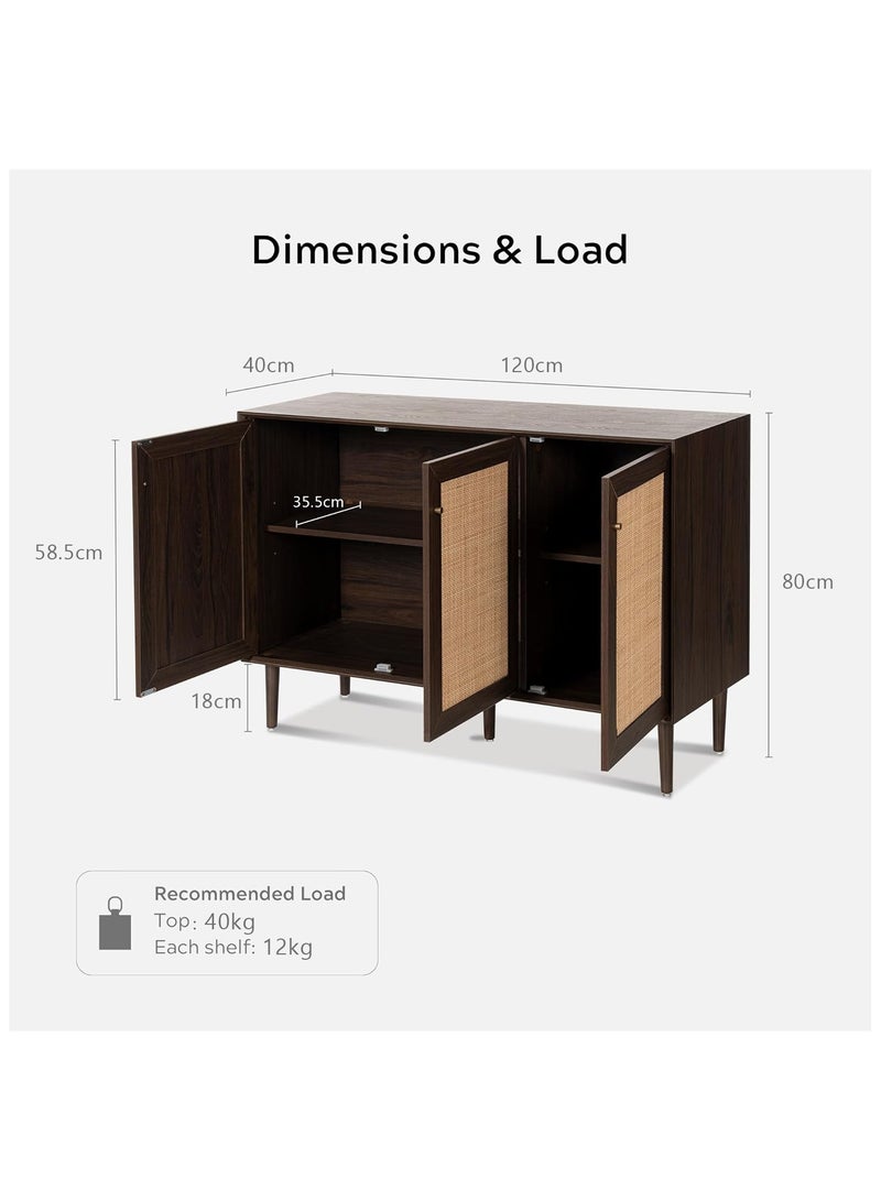 Chogori Rattan Storage Cabinet with 3 Doors, Boho Sideboard Buffet Cabinet Solid Wood Farmhouse Credenza Cabinet with Adjustable Shelves for Living Room Kitchen Entryway Hallway - Image 2