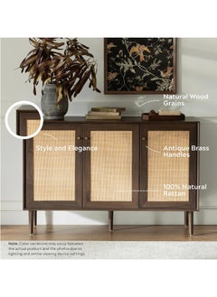 Chogori Rattan Storage Cabinet with 3 Doors, Boho Sideboard Buffet Cabinet Solid Wood Farmhouse Credenza Cabinet with Adjustable Shelves for Living Room Kitchen Entryway Hallway  - Image 3