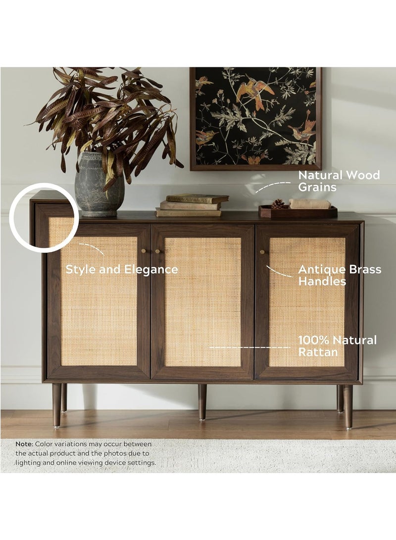 Chogori Rattan Storage Cabinet with 3 Doors, Boho Sideboard Buffet Cabinet Solid Wood Farmhouse Credenza Cabinet with Adjustable Shelves for Living Room Kitchen Entryway Hallway - Image 3