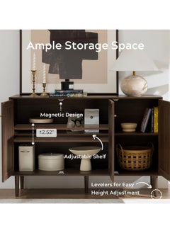 Chogori Rattan Storage Cabinet with 3 Doors, Boho Sideboard Buffet Cabinet Solid Wood Farmhouse Credenza Cabinet with Adjustable Shelves for Living Room Kitchen Entryway Hallway  - Image 4