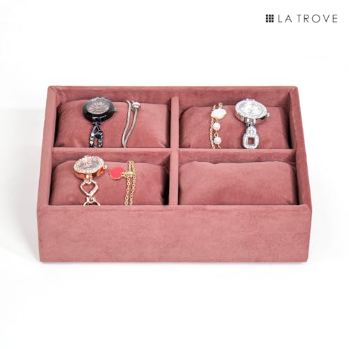 La Trove 4 Slot Watch Organizer Tray for Watches & Bracelets | Watch Storage Tray | Watch Display Organizer for Wardrobe Drawer & Dressing Table | Dark Pink - Image 4