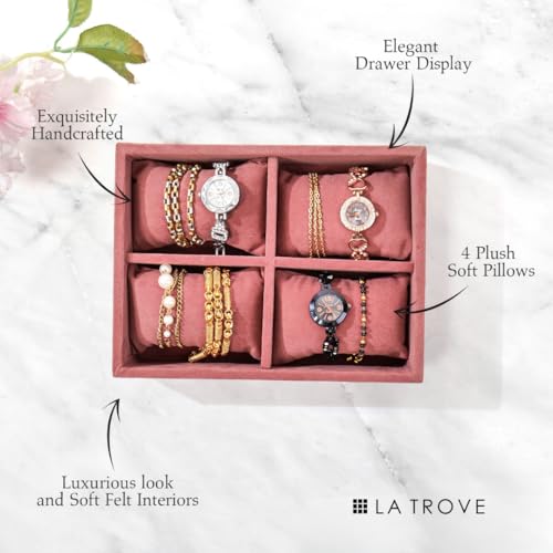 La Trove 4 Slot Watch Organizer Tray for Watches & Bracelets | Watch Storage Tray | Watch Display Organizer for Wardrobe Drawer & Dressing Table | Dark Pink - Image 2