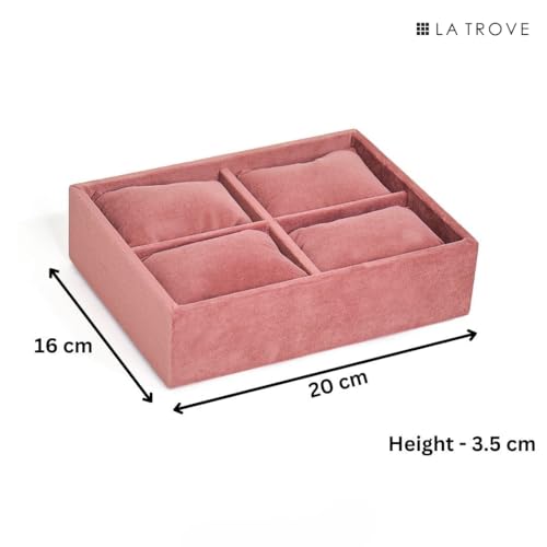 La Trove 4 Slot Watch Organizer Tray for Watches & Bracelets | Watch Storage Tray | Watch Display Organizer for Wardrobe Drawer & Dressing Table | Dark Pink - Image 3