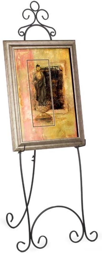 Displays2go FloorStanding Easel Stand with Decorative Embellishments and Adjustable Hooks 7125 inches Tall Steel Construction  Black - Image 2