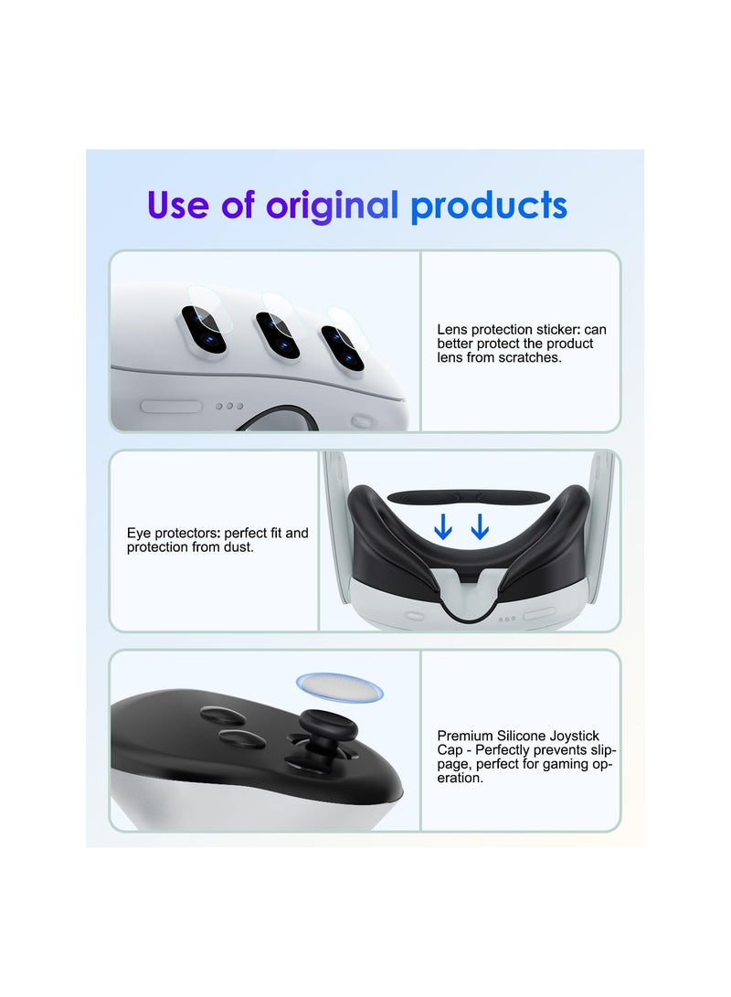 Replacement Kit for Meta Quest 3: Includes Transparent Shell Cover, Tempered Glass Lens Protector, Lens Cover, Joystick Caps, and Enhances Heat Dissipation (Remove Case for Charging).  - Image 5