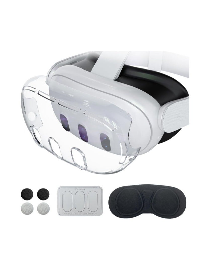 Replacement Kit for Meta Quest 3: Includes Transparent Shell Cover, Tempered Glass Lens Protector, Lens Cover, Joystick Caps, and Enhances Heat Dissipation (Remove Case for Charging).  - Image 1
