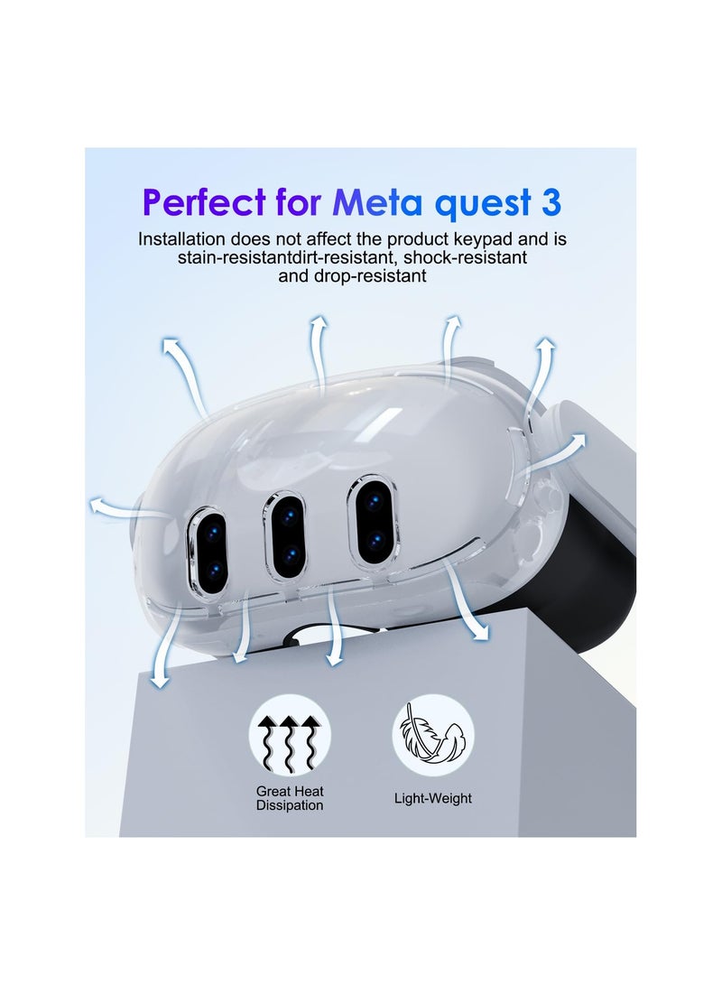 Replacement Kit for Meta Quest 3: Includes Transparent Shell Cover, Tempered Glass Lens Protector, Lens Cover, Joystick Caps, and Enhances Heat Dissipation (Remove Case for Charging).  - Image 2