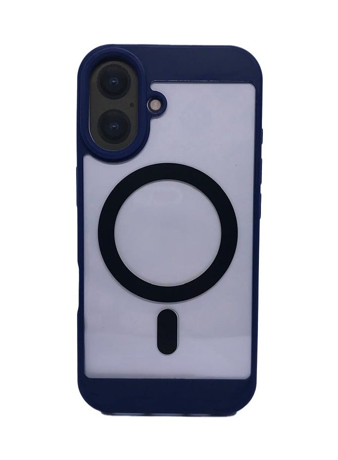 Magnetic transparent iPhone 16 case supports MagSafe  charging  for iPhone 16 - Dark Blue 