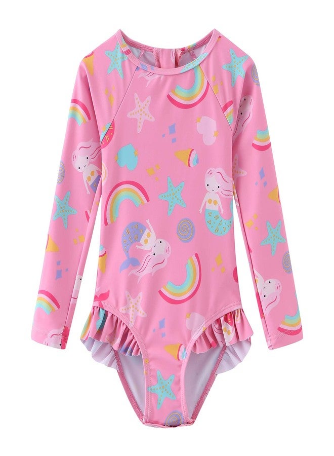 HowJoJo Baby Girls One Piece Swimsuits Long Sleeve Bathing Suits UPF 50+/Sun Protection Rash Guard Shirts 12-18 Month - Image 1
