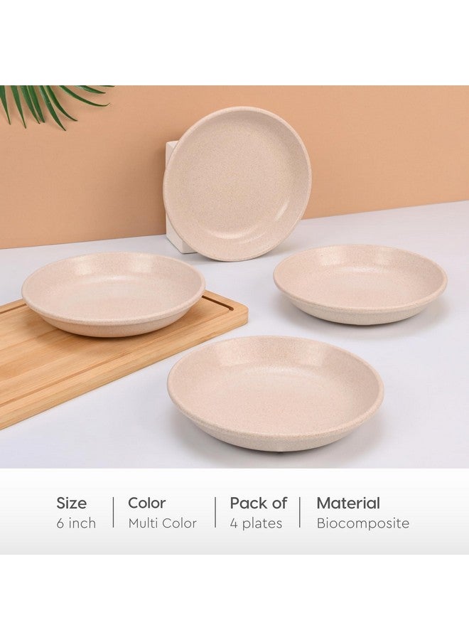 Eha Earth-Friendly Small Plates Set for Snacks | Snacks Plates Set of 4 | Snacks Plates Made with Rice Husk Biocomposite | Microwave Safe Plates | Snack Plate Set for Kitchen| 6 inch | Multicolor - Image 2