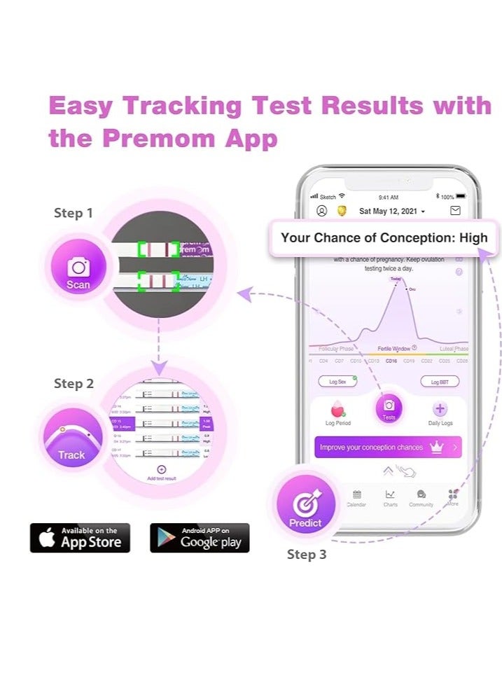 إيزي آت هوم مجموعة اختبار التبويض والخصوبة: إيزي@هوم 20 شريط اختبار LH دقيق لتحديد الخصوبة للنساء - مدعوم بتطبيق تتبع التبويض بريميم.  - Image 3