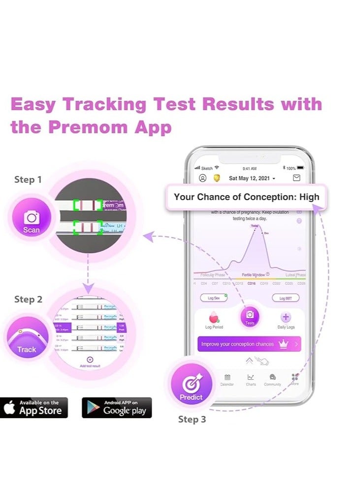 إيزي آت هوم مجموعة اختبار التبويض والخصوبة: إيزي@هوم 20 شريط اختبار LH دقيق لتحديد الخصوبة للنساء - مدعوم بتطبيق تتبع التبويض بريميم.  - Image 2