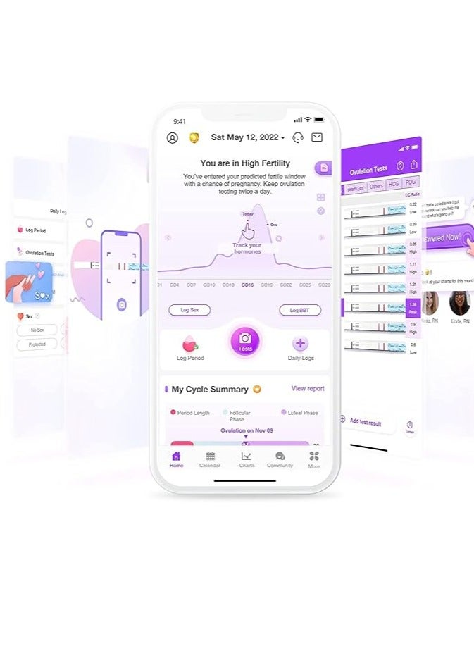 إيزي آت هوم مجموعة اختبار التبويض والخصوبة: إيزي@هوم 20 شريط اختبار LH دقيق لتحديد الخصوبة للنساء - مدعوم بتطبيق تتبع التبويض بريميم.  - Image 4