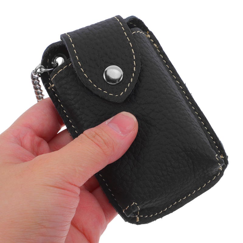 Black Cowhide Leather Key Fob Holder For Men Business Keychain Case - Image 5