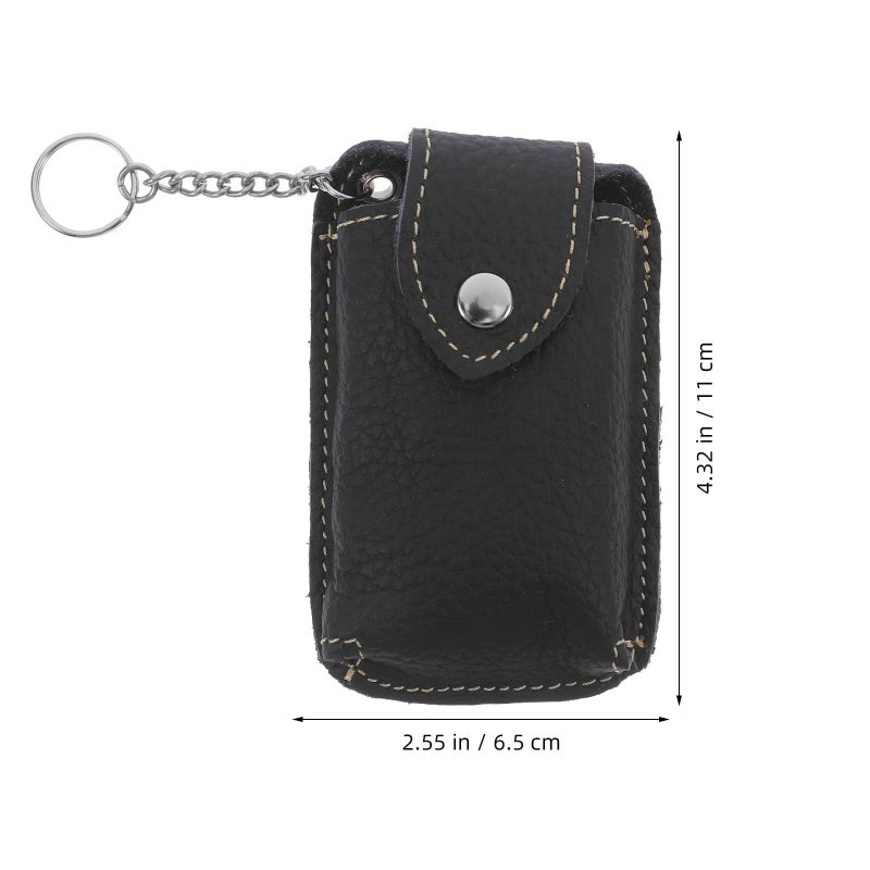 Black Cowhide Leather Key Fob Holder For Men Business Keychain Case - Image 3