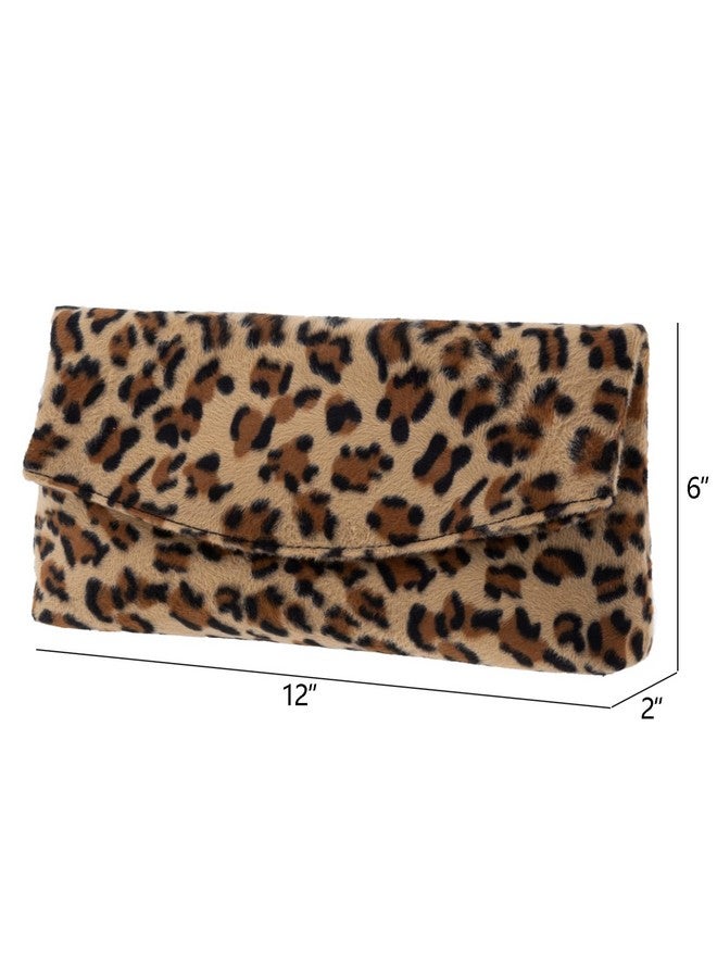 JNB Faux Fur Leopard Print Foldover Clutch Mustard29 - Image 3