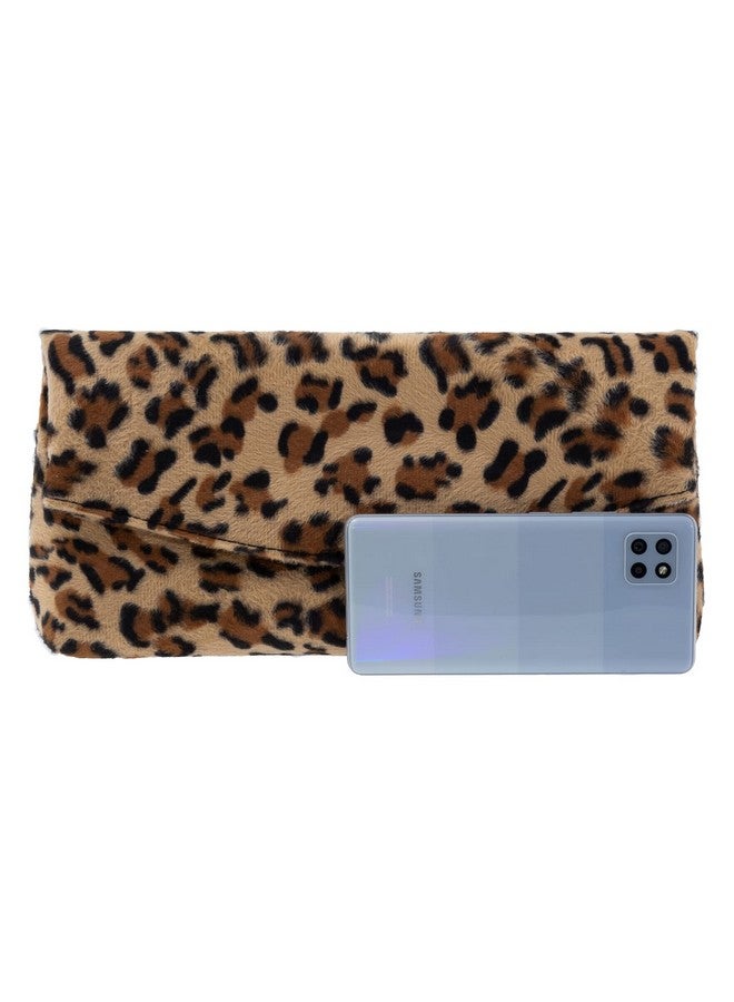 JNB Faux Fur Leopard Print Foldover Clutch Mustard29 - Image 5