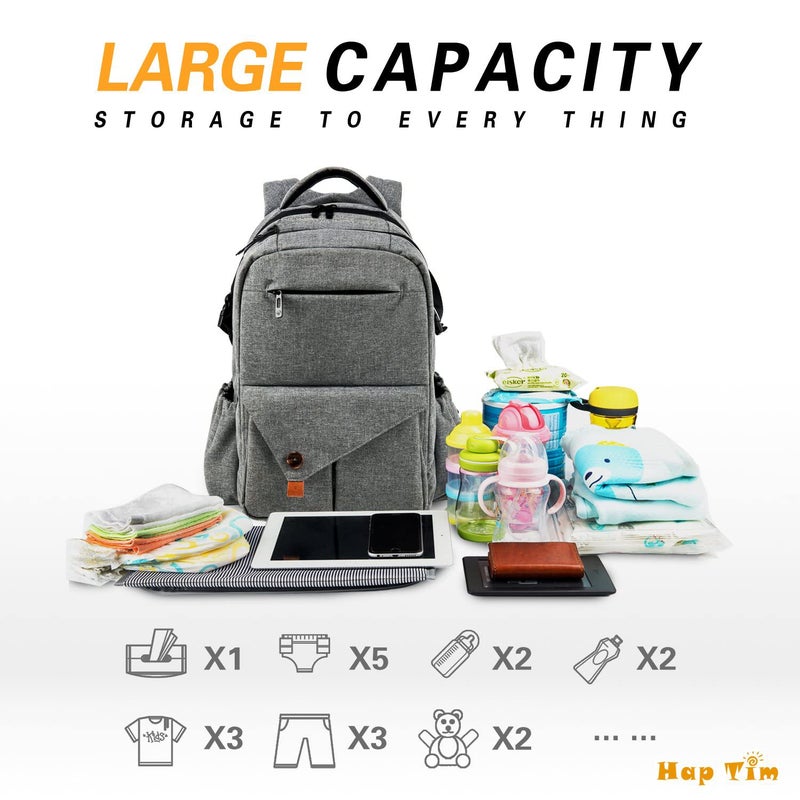 Hap Tim Multi-function Large Baby Diaper Bag Backpack with Stroller Straps, Insulated Bottle Pockets, Changing Pad (Dark Gray-5284) - Image 2