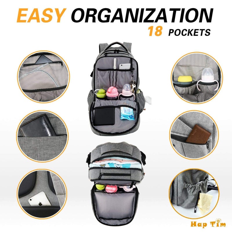 Hap Tim Multi-function Large Baby Diaper Bag Backpack with Stroller Straps, Insulated Bottle Pockets, Changing Pad (Dark Gray-5284) - Image 3