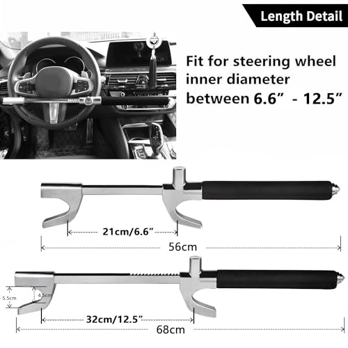 Tevlaphee Steering Wheel Lock For Cars,Wheel Lock,Vehicle Anti-Theft Lock,Adjustable Length Clamp Double Hook Universal Fit Emergency Hammer Window Breaker Self Defense Heavy Duty Secure - Image 2