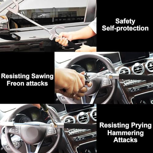 Tevlaphee Steering Wheel Lock For Cars,Wheel Lock,Vehicle Anti-Theft Lock,Adjustable Length Clamp Double Hook Universal Fit Emergency Hammer Window Breaker Self Defense Heavy Duty Secure - Image 4