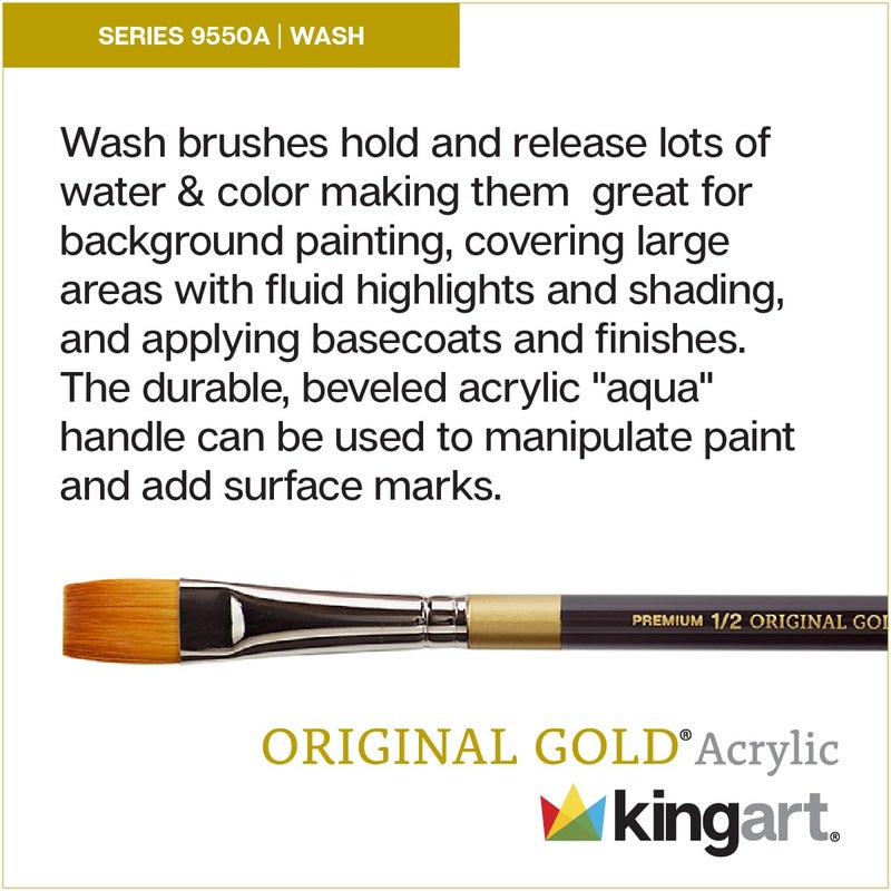 KINGART 1000H 4 PC. Original Gold Series Premium Golden Taklon, Multimedia Artist Brush Set, Short Handle, Gift Boxed, Set of 4 - Assorted Styles - Image 4
