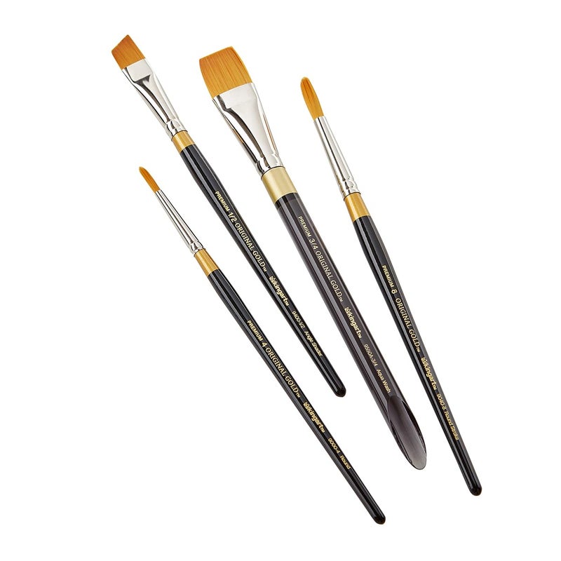 KINGART 1000H 4 PC. Original Gold Series Premium Golden Taklon, Multimedia Artist Brush Set, Short Handle, Gift Boxed, Set of 4 - Assorted Styles - Image 2