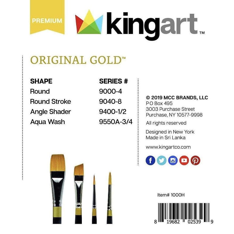 KINGART 1000H 4 PC. Original Gold Series Premium Golden Taklon, Multimedia Artist Brush Set, Short Handle, Gift Boxed, Set of 4 - Assorted Styles - Image 3