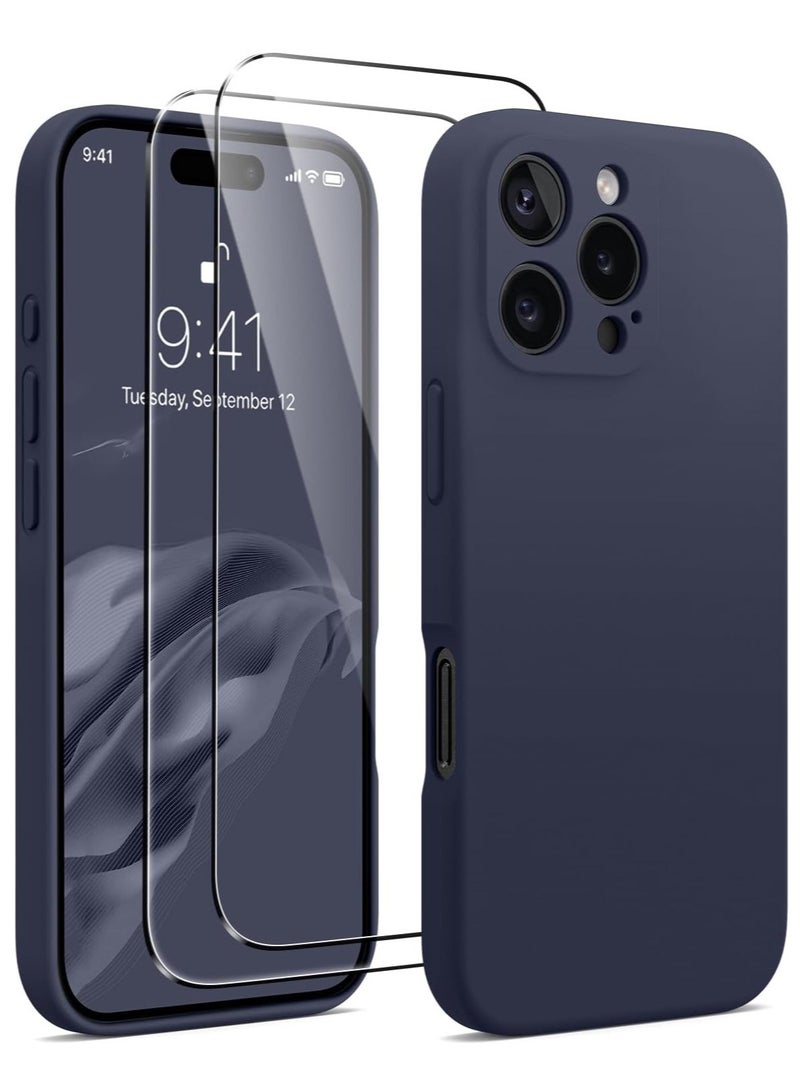Midnight Blue Silicone Case for iPhone 16 Pro Max - Camera Protection, MagSafe Compatible, Anti-Scratch Microfiber Lining, Includes 2 Screen Protectors - Image 1