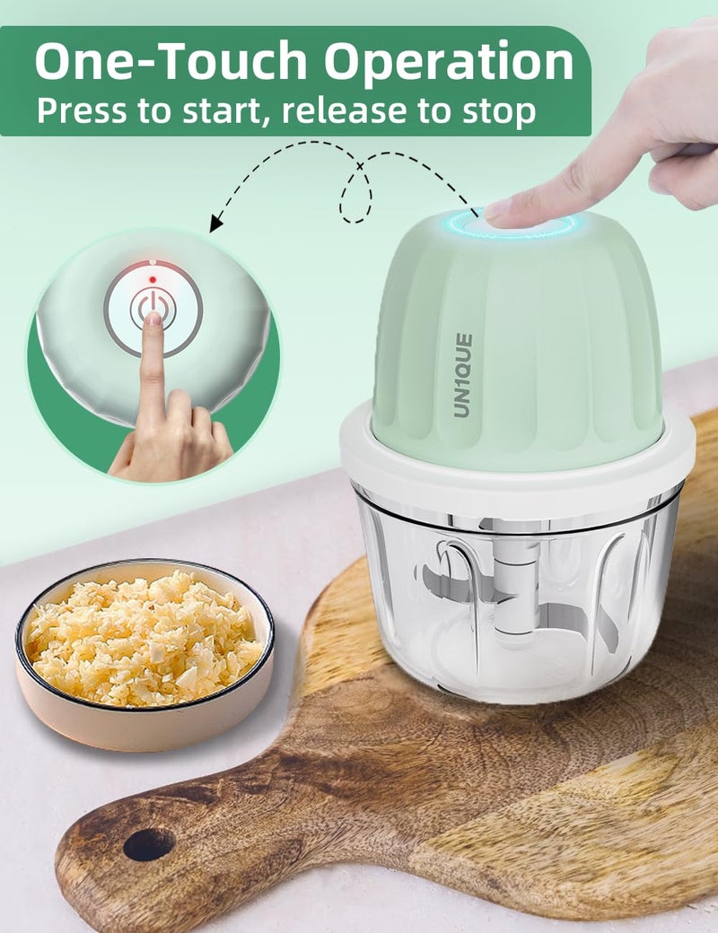 UN1QUE 350ML Rechargeable Mini Electric Chopper for Kicthen Use | One-Touch Operation | 304 Stainless Steel Blades | Chopper Electric for Chop, Mince, Puree, Whisk, Grind (Green) - Image 2
