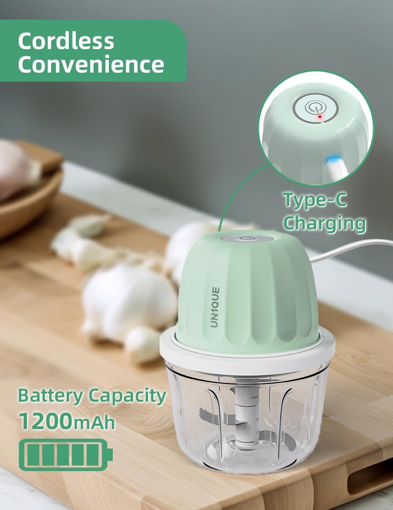 UN1QUE 350ML Rechargeable Mini Electric Chopper for Kicthen Use | One-Touch Operation | 304 Stainless Steel Blades | Chopper Electric for Chop, Mince, Puree, Whisk, Grind (Green) - Image 5