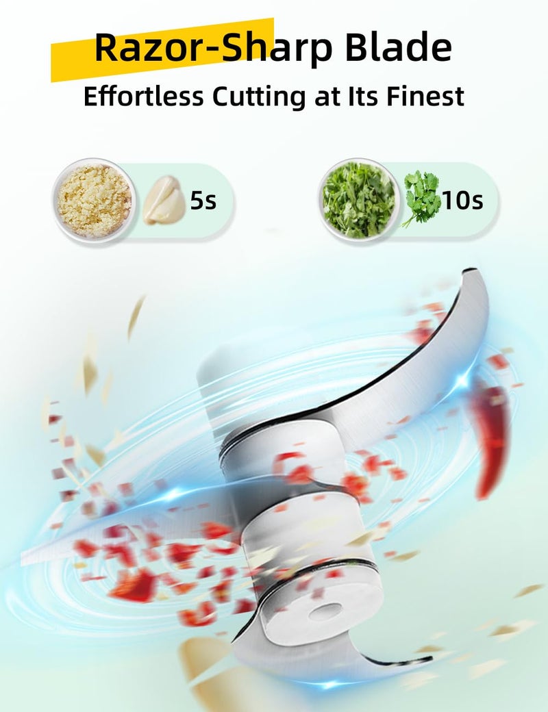 UN1QUE 350ML Rechargeable Mini Electric Chopper for Kicthen Use | One-Touch Operation | 304 Stainless Steel Blades | Chopper Electric for Chop, Mince, Puree, Whisk, Grind (Green) - Image 3
