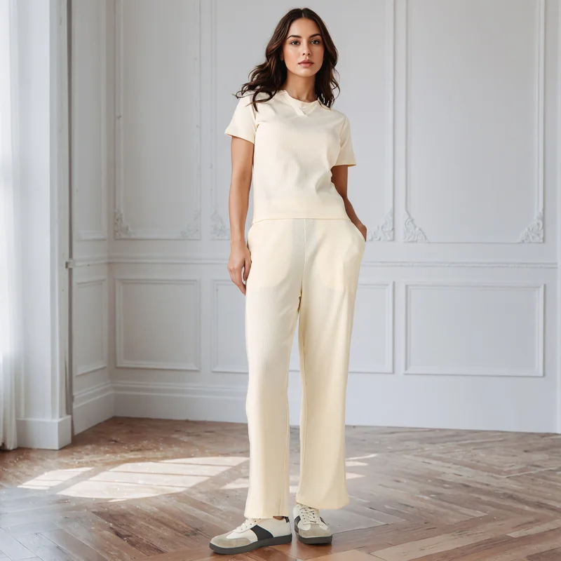 سبلاش فيڤ Ribbed Wide Leg Pants with Pockets