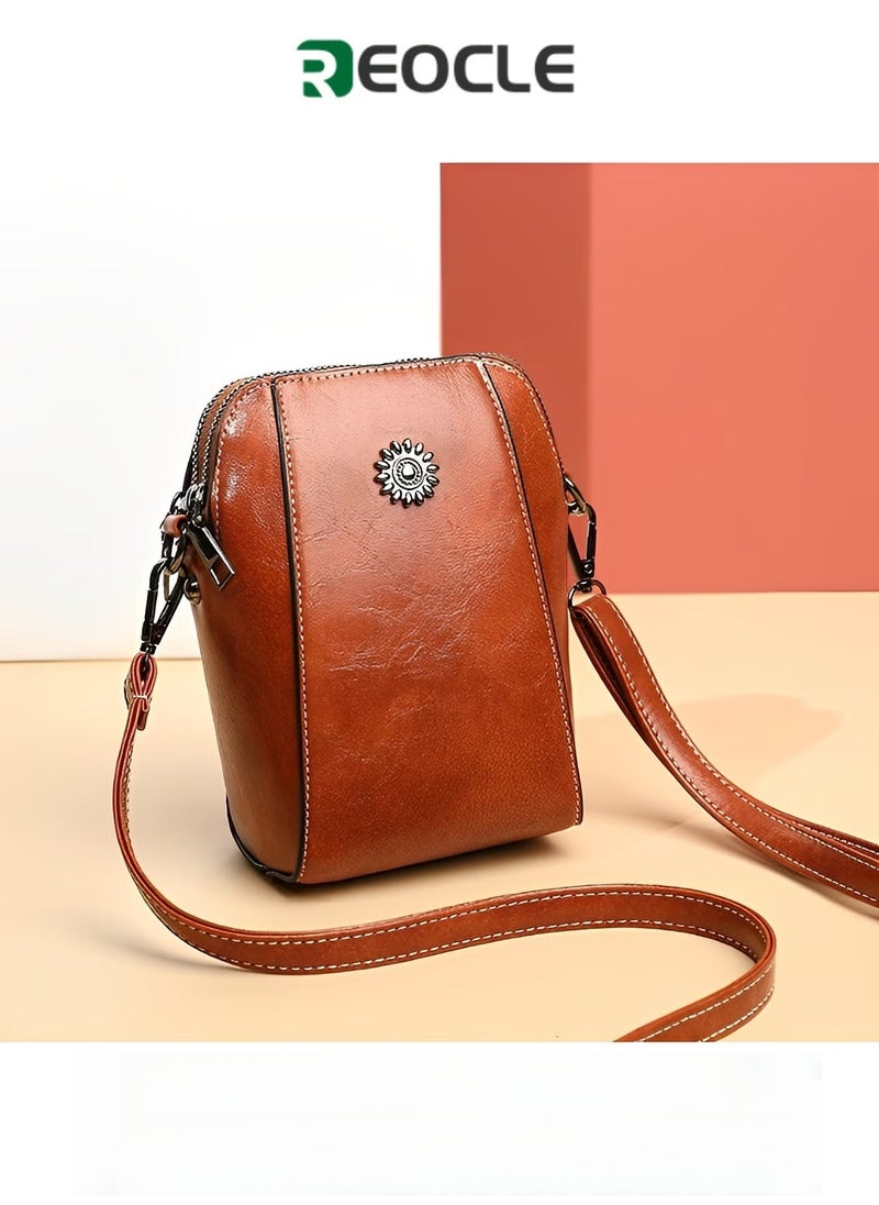 REOCLE Women's Mini Cell Phone Purse Leather Small Crossbody Bags Lightweight Cute Purses Retro All-Match Vertical Cellphone Bag  - Image 1