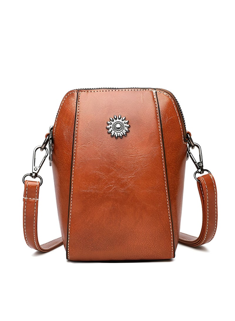 REOCLE Women's Mini Cell Phone Purse Leather Small Crossbody Bags Lightweight Cute Purses Retro All-Match Vertical Cellphone Bag  - Image 2