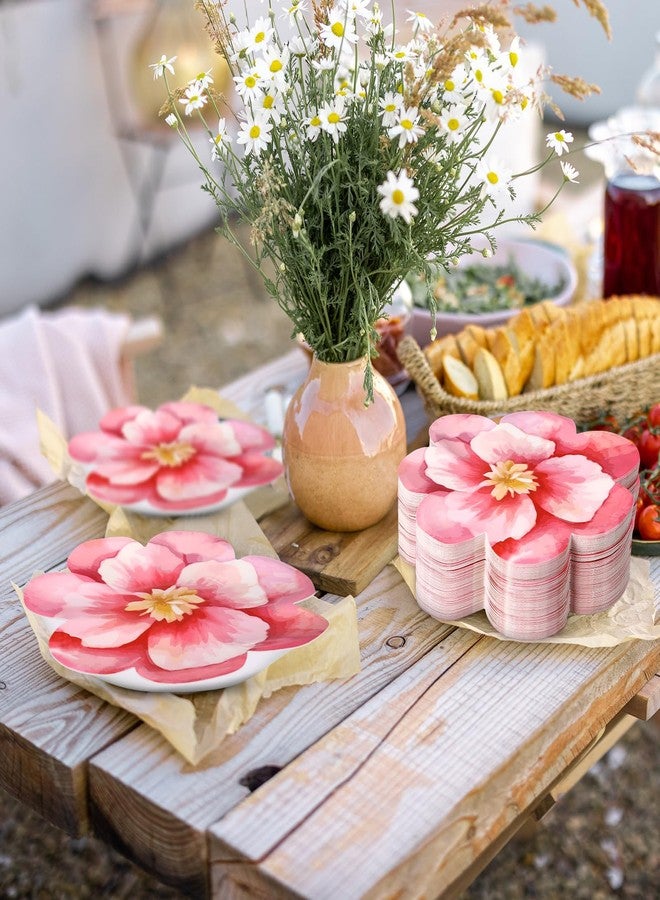 Domensi 100 Pcs Floral Paper Plates Summer Hawaiian Luau Tropical Disposable Dessert Plates 8.8 Inch Hibiscus Party Plates for Bridal Baby Shower Birthday Party Decorations Supplies - Image 5