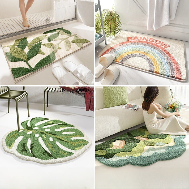 Modern simple ins bathroom floor mat household toilet mat square bathroom flocking carpet toilet absorbent mat(Flower season, 50*55cm) - Image 4