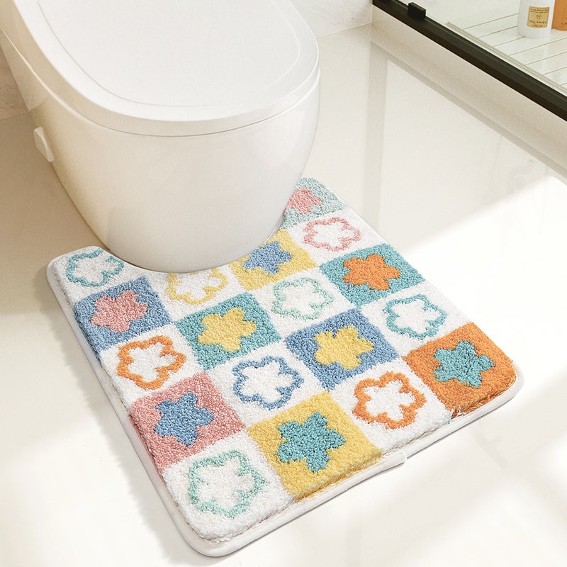 Modern simple ins bathroom floor mat household toilet mat square bathroom flocking carpet toilet absorbent mat(Flower season, 50*55cm) - Image 1