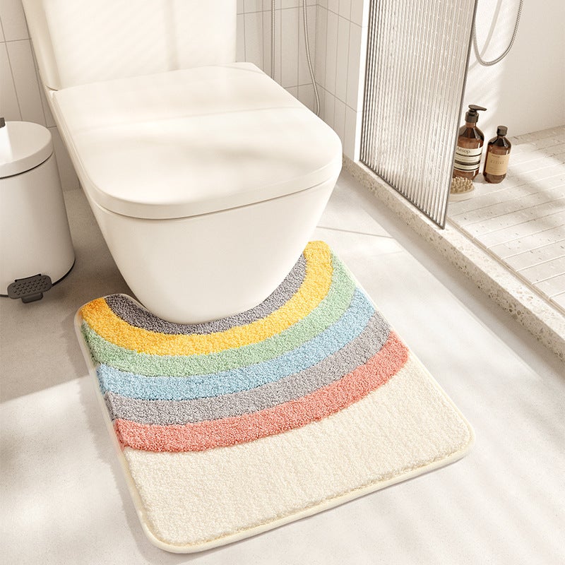 Modern simple ins bathroom floor mat household toilet mat square bathroom flocking carpet toilet absorbent mat(Flower season, 50*55cm) - Image 2
